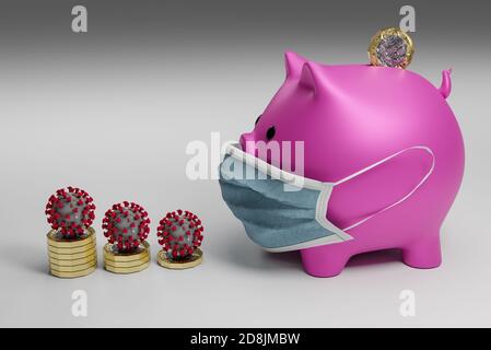Pound coin, United Kingdom Funding Grant for Covid-19 Cornavirus, 3D Illustration Stockfoto