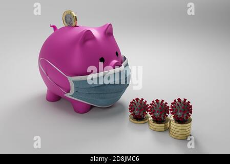 Pound coin, United Kingdom Funding Grant for Covid-19 Cornavirus, 3D Illustration Stockfoto