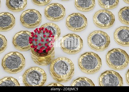 Pound coin, United Kingdom Funding Grant for Covid-19 Cornavirus, 3D Illustration Stockfoto
