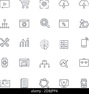 Liniensymbole eingestellt. SEO-Paket. Vektorgrafik. Stock Vektor