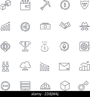 Liniensymbole eingestellt. Kryptowährungspaket. Vektorstapel Stock Vektor