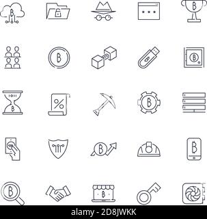 Liniensymbole eingestellt. Bitcoin-Paket. Vektorgrafik Stock Vektor