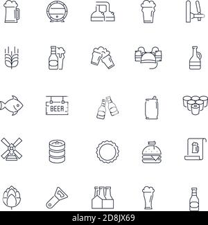 Liniensymbole eingestellt. Bierpackung. Vektorgrafik Stock Vektor
