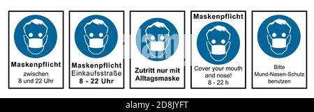 Satz von Zeichen, die sich auf die Maskenanforderung beziehen. Vektordatei Stock Vektor