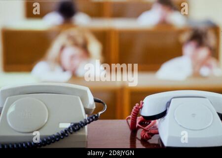 Telefonzentrale in einem Krankenhaus, Moskau, CEI Stockfoto
