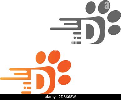 Buchstabe D Symbol auf Pfotenabdruck Logo-Design Stock Vektor