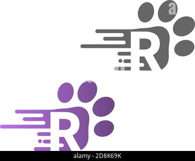 Buchstabe R Symbol auf Pfote Prints Logo-Design Stock Vektor
