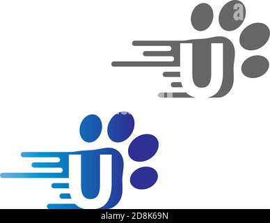 Buchstabe U Symbol auf Pfote Prints Logo-Design Stock Vektor