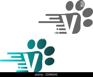 Buchstabe V Symbol auf Pfote Prints Logo-Design Stock Vektor