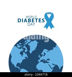 Welt Diabetes Tag Kampagne mit blauem Band und Erde Planeten vektorgrafik Design Stock Vektor