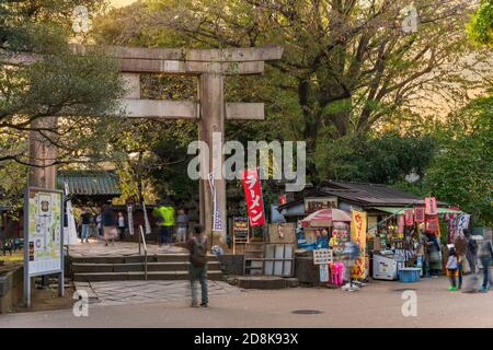 tokio, japan - oktober 20 2020: Riesiges Steintorientor des Ueno Tōshō-gū-Schreines, das als wichtiges Kulturgut eingestuft und dem ersten Shogun gewidmet ist Stockfoto