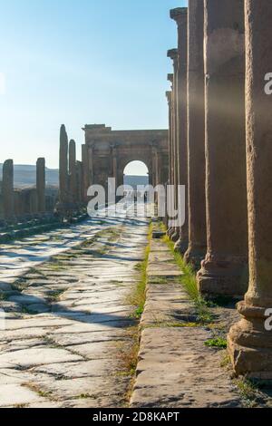 Timgad, Batna/Algerien - 10/11/2020: Die Ruinen der antiken Stadt Timgad (Thamugas), erbaut um 100 v. Chr. in der Region Aures. Stockfoto