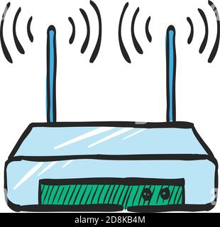 Router-Symbol in der Farbzeichnung. Internetverbindung, WiFi Stock Vektor