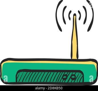 Symbol für den Internet-Router in der Farbzeichnung. Verbindung Datennetzwerke WiFi-Computer Stock Vektor