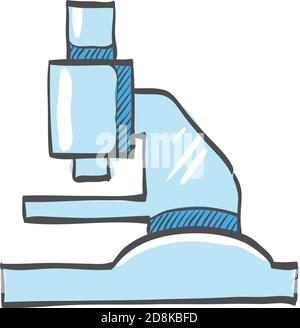 Mikroskop-Symbol in der Farbzeichnung. Wissenschaft Ausrüstung Labor Chemiker Biologie Bakterien Virus Vergrößerung Stock Vektor