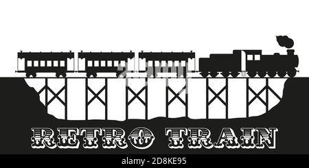 Alte Vintage Retro-Zug auf dem Holzviadukt Stock Vektor