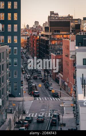 Blick auf die Wythe Avenue, von der Williamsburg Bridge in Brooklyn, New York City Stockfoto