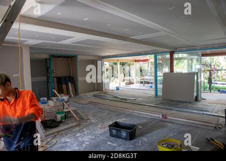 Australian Haus und Modernisierung des Hauses und Familienzimmer, Sydney, Australien Bauarbeiten Stockfoto