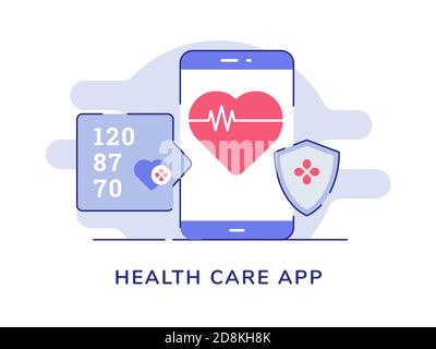 Health Care App Konzept Heartbeat auf dem Display smartppone Bildschirm weiß Isolierter Hintergrund mit flacher Farbumrandung Stock Vektor