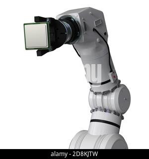 3D Rendering Roboterhandhalter cpu-Chip isoliert Stockfoto