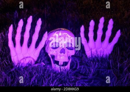 Halloween Horror Schädel und Hand Knochen Prank Scary Home Dekor Stockfoto