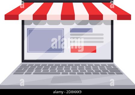 Symbol für den Online-Kauf eines Laptops. Cartoon von Laptop Online-Shopping-Vektor-Symbol für Web-Design isoliert auf weißem Hintergrund Stock Vektor
