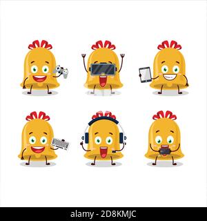 Weihnachten Glocke Cartoon Charakter spielen Spiele mit verschiedenen niedlich Emoticons Stock Vektor