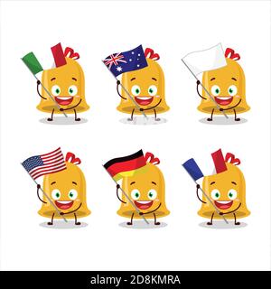 Weihnachtsglocke Zeichentrickfigur bringen die Flaggen der verschiedenen Länder Stock Vektor