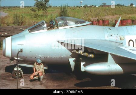 Der schwedische Vintage Jet Fighter J29 Tunnan nannte auch "The Flying Barrel“ Stockfoto