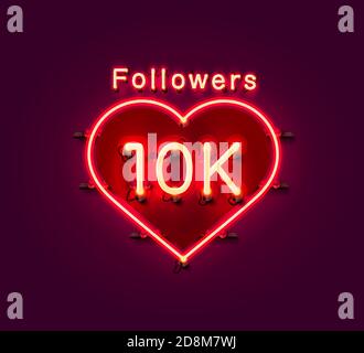 Vielen Dank Anhänger Völker, 10k online soziale Gruppe, neon glücklich Banner feiern, Vektor-Illustration Stock Vektor