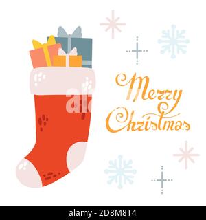 Vektor niedlichen cartooon rote Cristmas Socke voller Cristmas Geschenke, Geschenke Stock Vektor