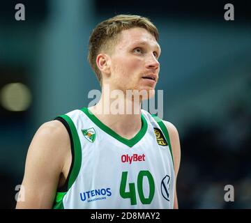 2020 10 25. Marius Grigonis Nr.40 ist ein litauischer Basketballspieler, der im Club Žalgiris Kaunas antritt. Stockfoto