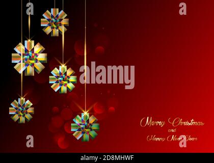 Moderne Vektor dekorative dekorative dekorative Weihnachten bunte Band Schleifen, Urlaub und Feier Banner, Vektor isoliert auf dunkelroten Luxus Hintergrund Stock Vektor