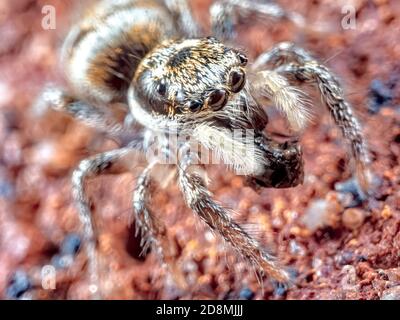 Eine sprinende Spinne mit Beute Stockfoto