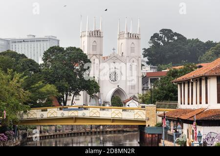 Die Kirche des heiligen Franz Xaver ist eine Touristenattraktion in Malacca. Es wurde im Jahr 1849 gebaut. Stockfoto