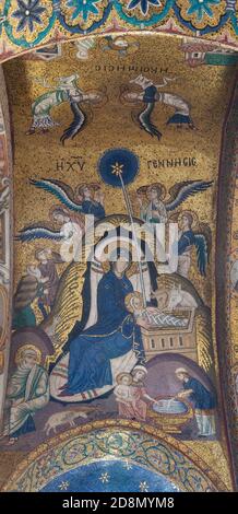 PALERMO, ITALIEN - 8. APRIL 2013: Weihnachtsmosaik an der Decke der Kirche Santa Maria dell' Ammiraglio oder La Martorana.