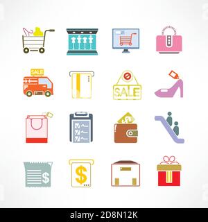 Shopping-Symbole gesetzt, Supermarkt-Symbole Stock Vektor