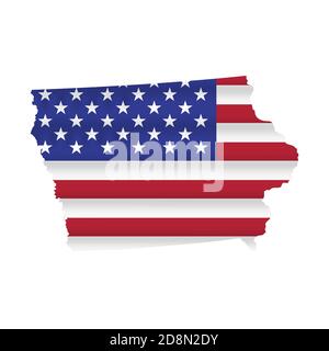 Iowa US State Flag Karte isoliert auf weiß. Illustration. Stockfoto