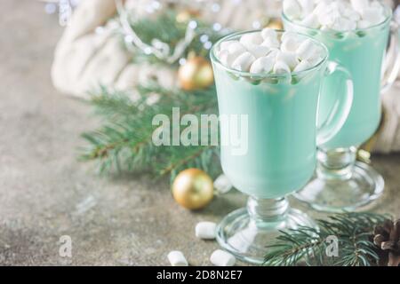 Hausgemachte Pfefferminze heiße Schokolade mit Marshmallows für Weihnachten Stockfoto