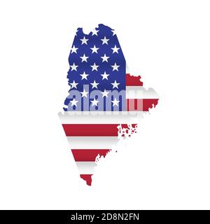 Maine US State Flag Karte isoliert auf weiß. Illustration. Stockfoto