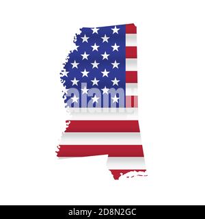 Mississippi US State Flag Karte isoliert auf weiß. Illustration. Stockfoto