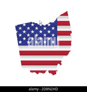 Ohio US State Flagge Karte isoliert auf weiß. Illustration. Stockfoto