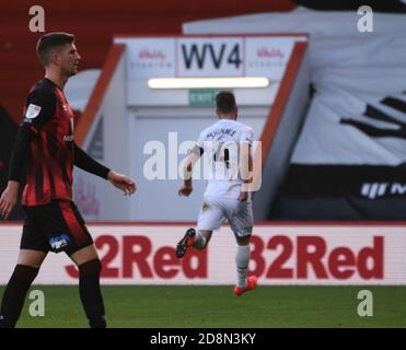 Vitality Stadium, Bournemouth, Dorset, Großbritannien. Oktober 2020. English Football League Championship Football, Bournemouth Athletic versus Derby County; Graeme&#xa0;Shinnie of Derby County feiert Scoring in 14. Minute 0-1 Credit: Action Plus Sports/Alamy Live News Stockfoto