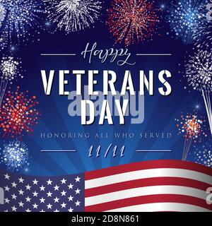 Happy Veterans Day USA kreatives Banner. Isolierte abstrakte Grafik-Design-Vorlage. Zu Ehren aller, die kalligraphische Schriftzüge serviert. Danke Veteranen Stock Vektor