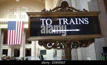 Chicago Union Station ist ein Intercity- und Pendlerbahnhof im West Loop Gate Viertel von Chicago, Illinois. Stockfoto