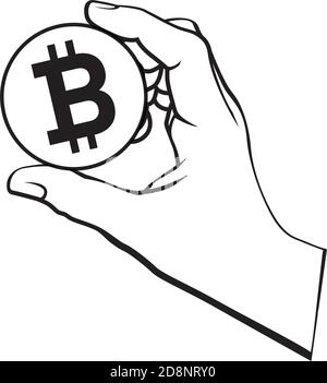 Digitale Münze Bitcoin in der Hand. Vektorgrafik und Symbol. Stock Vektor