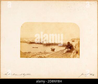 Auckland jährliche Regatta 29. Januar 1864 [Queen Street Wharf, Blick von Smallens Point, am Fuße der Hobson Street, während der Auckland Anniversary Regatta. Fort Britomart ist ganz rechts] Stockfoto