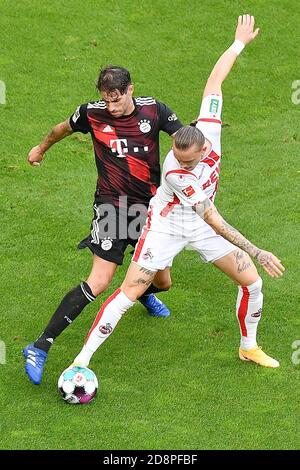 Köln, Deutschland. Oktober 2020. Javi Martinez (L) aus München steht mit Marius Wolf aus Köln während eines Bundesliga-Fußballspiels zwischen dem FC Bayern München und dem FC Köln am 31. Oktober 2020 in Köln auf dem Spiel. Quelle: Ulrich Hufnagel/Xinhua/Alamy Live News Stockfoto