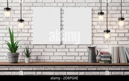 leinwand hängt unter dekorativen Vintage Glühbirnen 3d Render Stockfoto