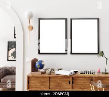 Rahmenmodell in 3D-Darstellung im Innenraum Stockfoto